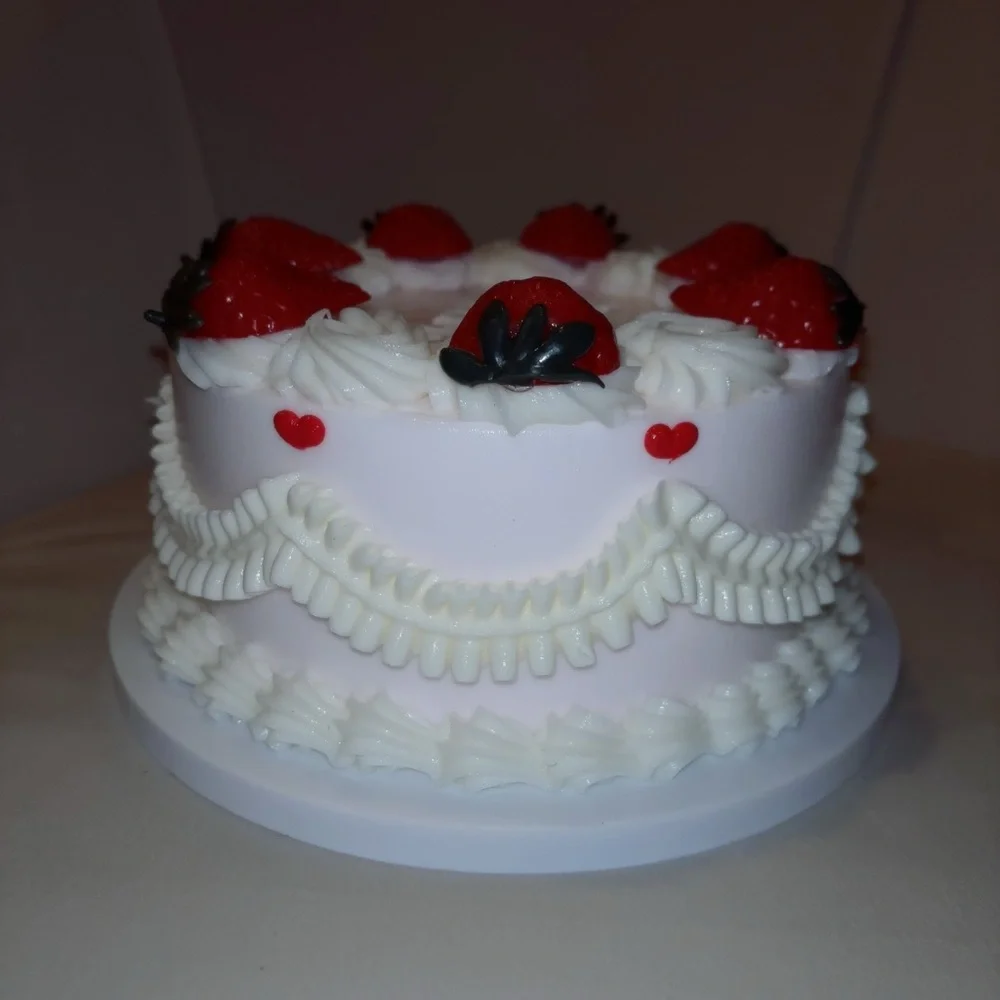 Birthday Strawberry Cake Decoration Prop  - Red Pink and White
